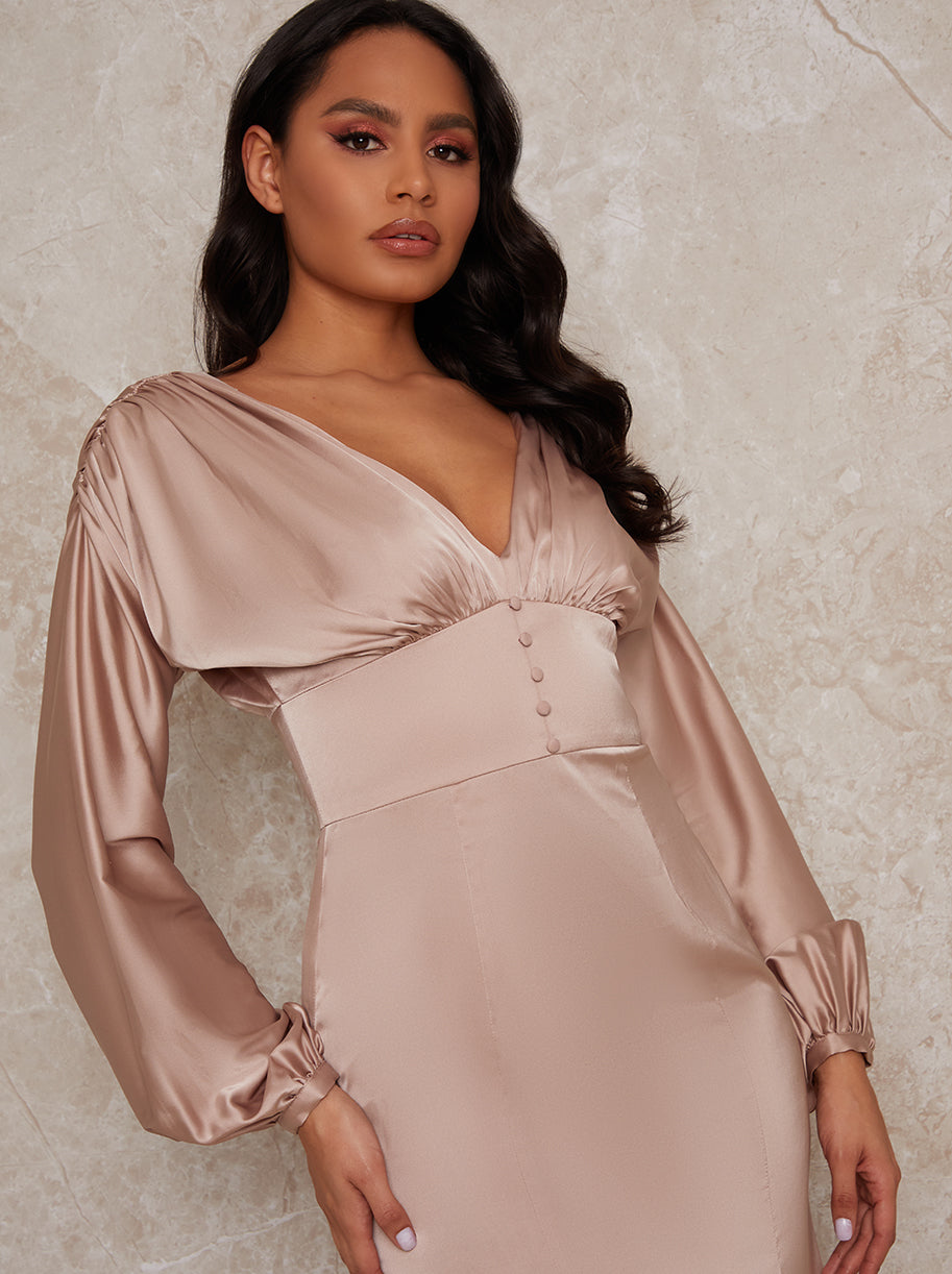 Balloon Long Sleeve Satin Maxi Dress ...